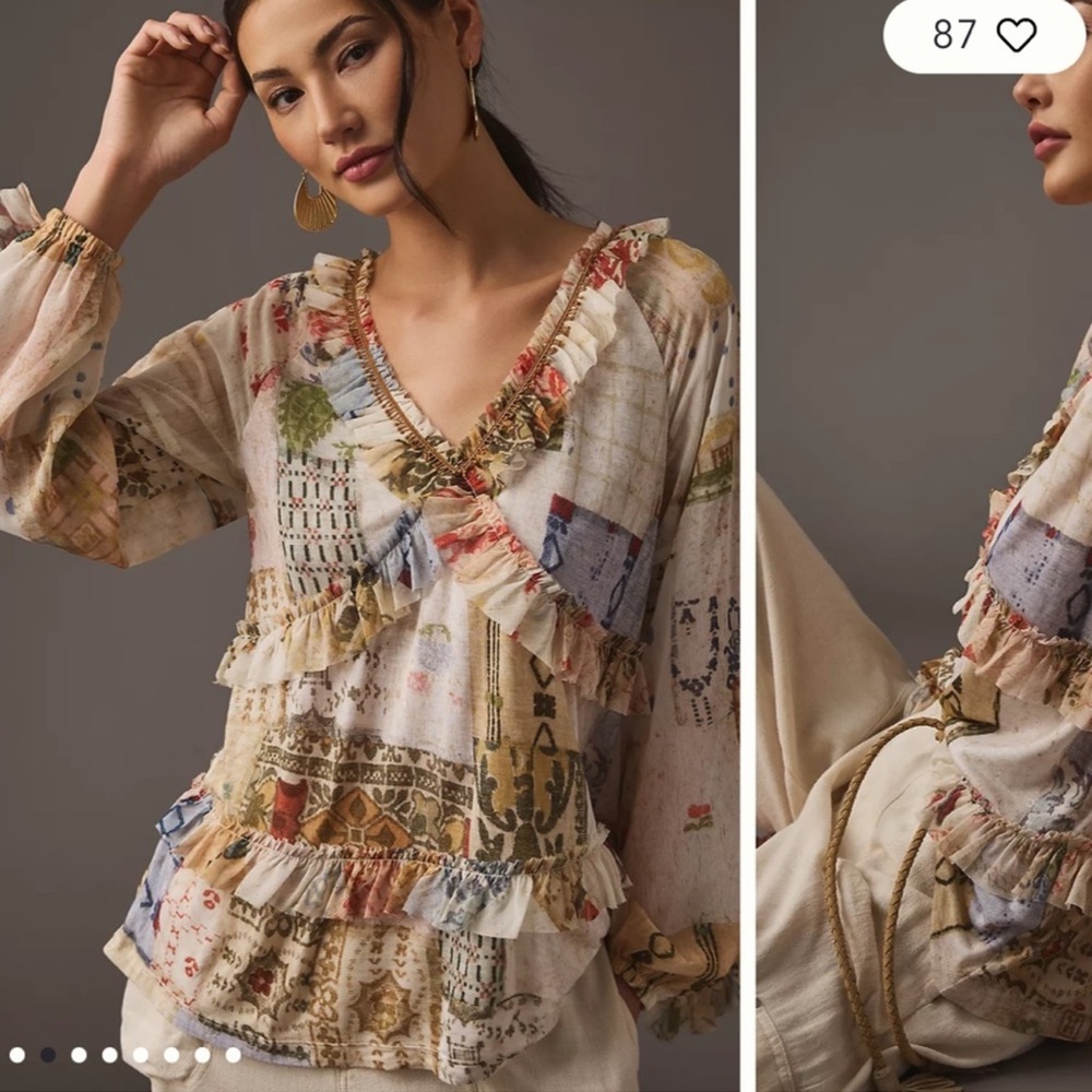 Anthropologie Tiny ruffled babydoll blouse - Picture 5 of 12